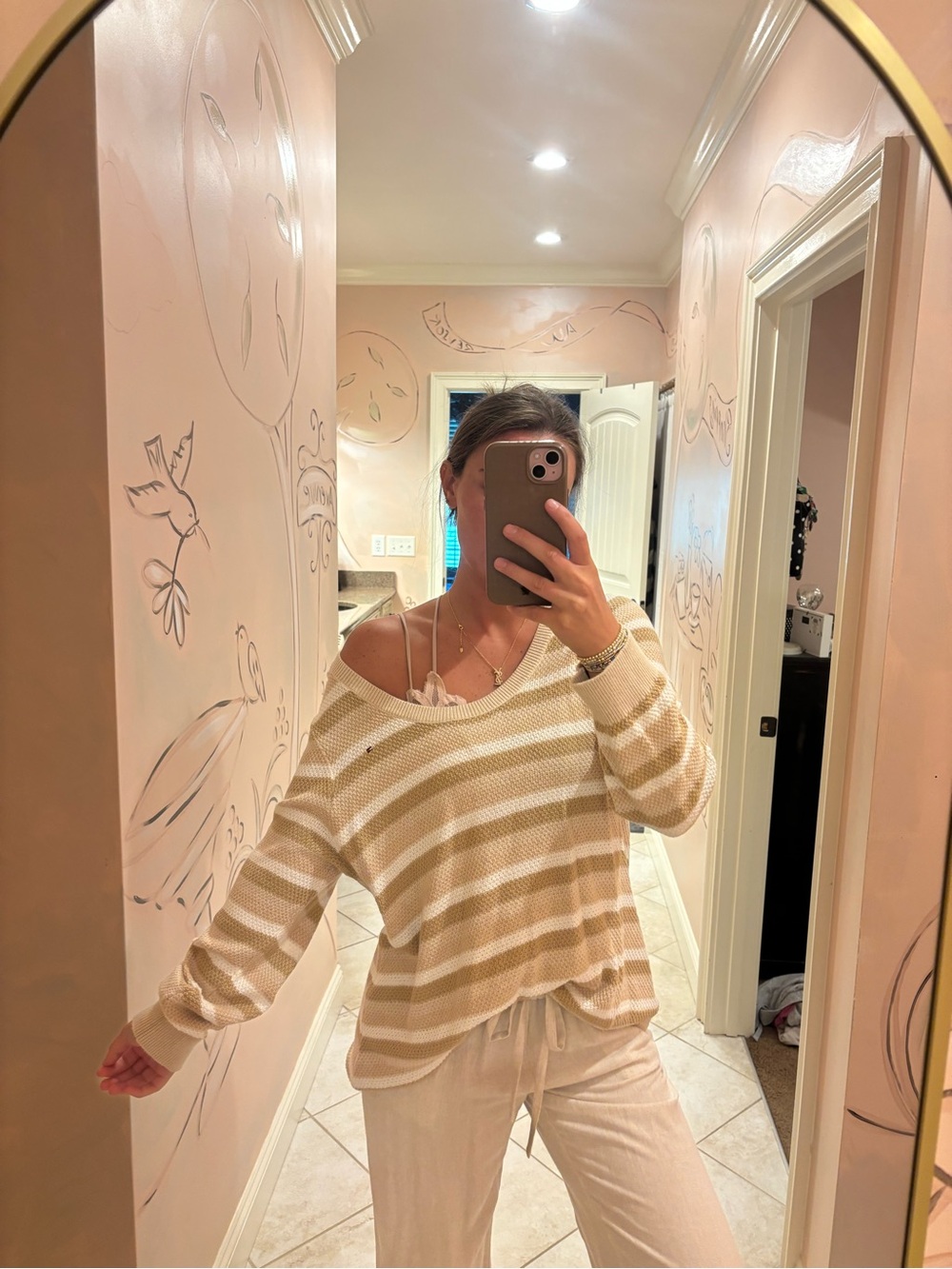 Striped Beige & White Lightweight Women’s Sweater